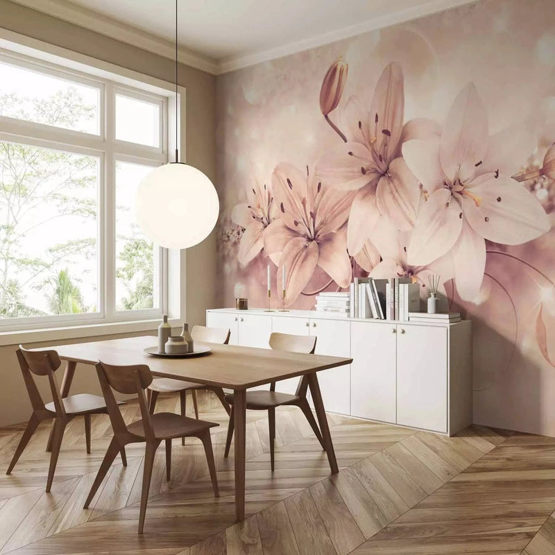 Wall Murals - Lily flowers on background with delicate ornaments G-ART