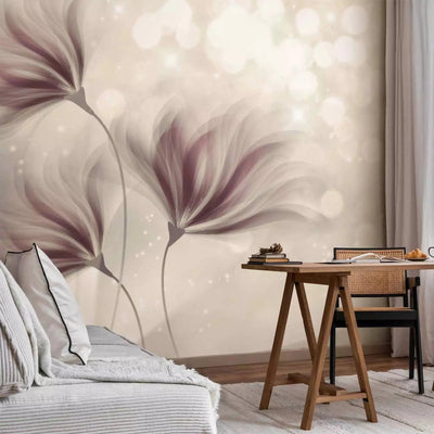 Wall Murals with stylized flowers in the bedroom interior, 66909 G-ART