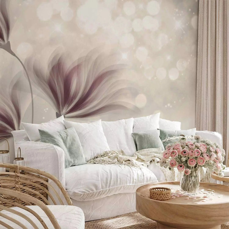 Wall Murals with stylized flowers in the bedroom interior, 66909 G-ART