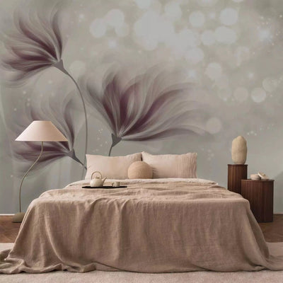 Wall Murals with stylized flowers in the bedroom interior, 66909 G-ART