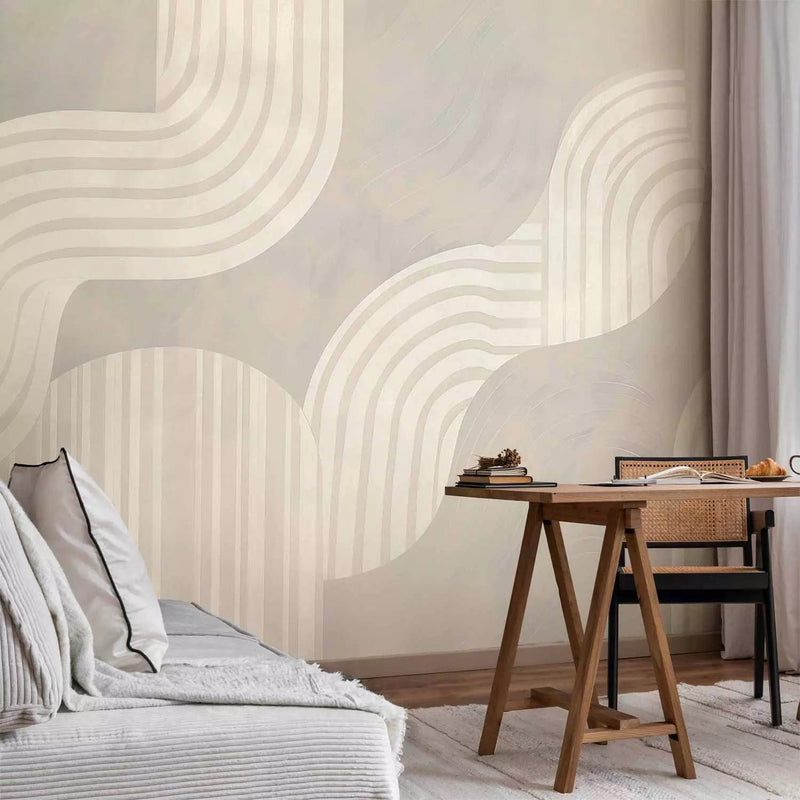 Wall Murals - Fine pattern with soft curved lines in beige tones G-ART