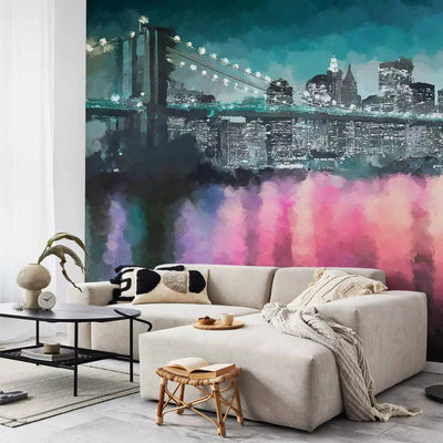 Wall Murals - painted New York - Night Architecture on the Background of Bridge G -Art