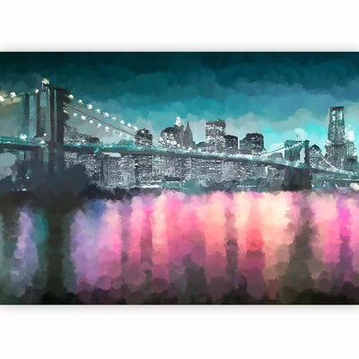 Wall Murals - painted New York - Night Architecture on the Background of Bridge G -Art