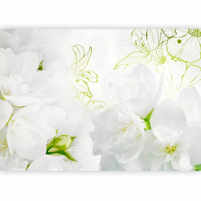 Wall Murals - white jasmine with stylized flowers in green tones, 60670 g-art