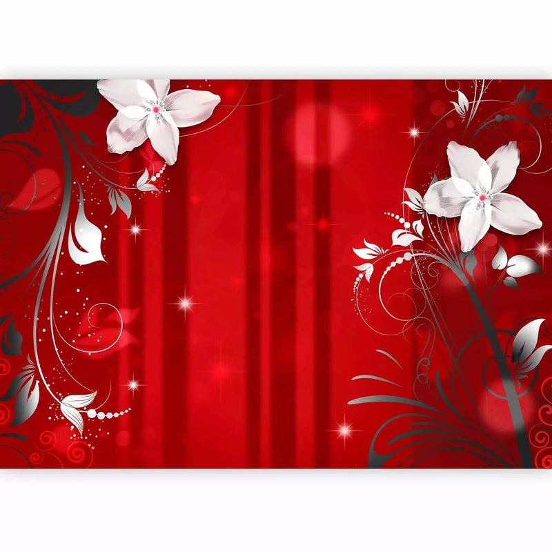 Wall Murals with white lilies on a bright red background, 97333 G-ART