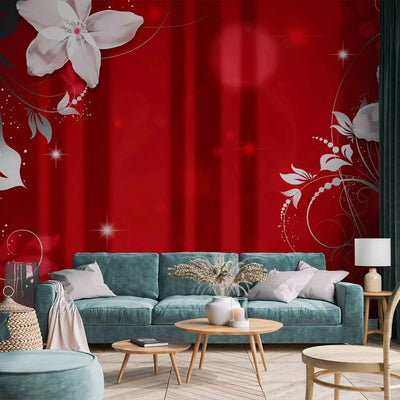 Wall Murals with white lilies on a bright red background, 97333 G-ART