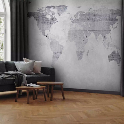 Wall Murals for living room in grey tones - Map on concrete, 60105G-ART