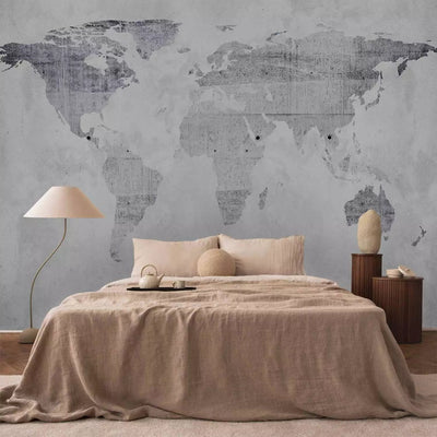 Wall Murals for living room in grey tones - Map on concrete, 60105G-ART