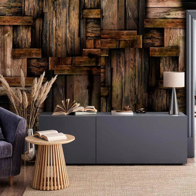 Wall Murals with a wooden pattern in dark brown tones, 97099 G-ART