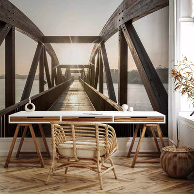 Wall Murals With a bridge across the iesi early in the morning. Brown tones, 74547g-art