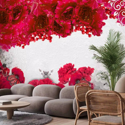 Wall Murals - Contrast abstraction with flowers and butterflies - 60747G-ART