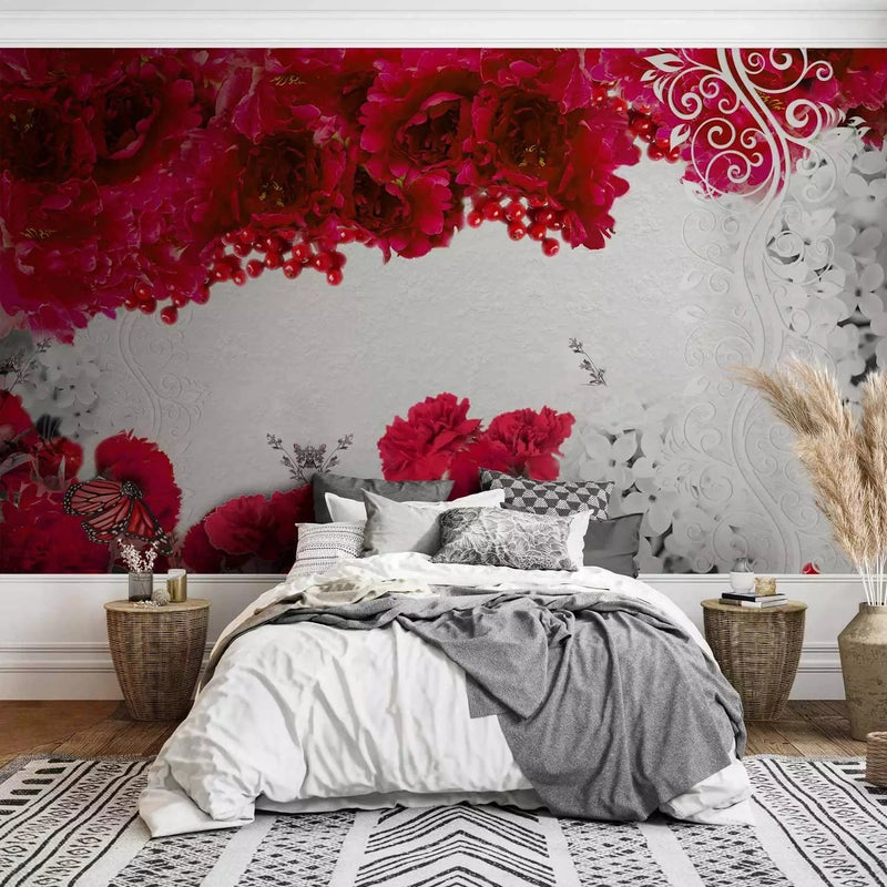 Wall Murals - Contrast abstraction with flowers and butterflies - 60747G-ART