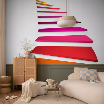 Wall Murals - abstraction in a white room with colorful stairs, pink G-ART