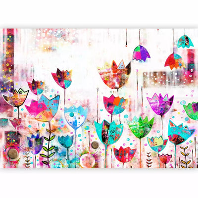 Wall Murals with multi-colored stylized tulips - choose size G-ART