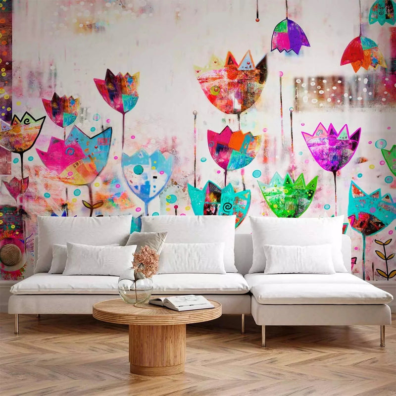 Wall Murals with multi-colored stylized tulips - choose size G-ART