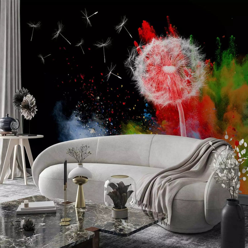 Wall Murals - multicolored dandelions on a black background, 90203 G-art