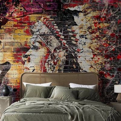 Wall Murals - graffiti with a woman's profile on a brick background, 92082 G-ART