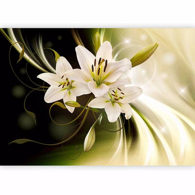  Wall Murals lilies and play of light in green on a black background G-ART