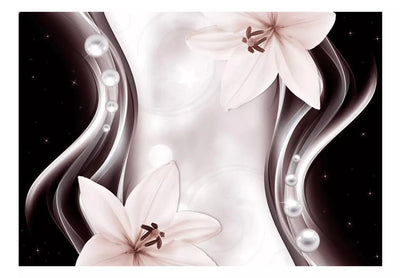 Wall Murals with two white lilies and abstract elements G-ART