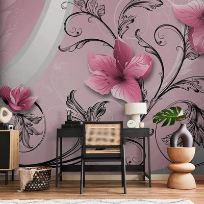 Wall Murals - Flower arrangement on a background with plant patterns, 60714 G-ART