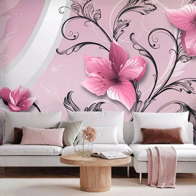 Wall Murals - Flower arrangement on a background with plant patterns, 60714 G-ART