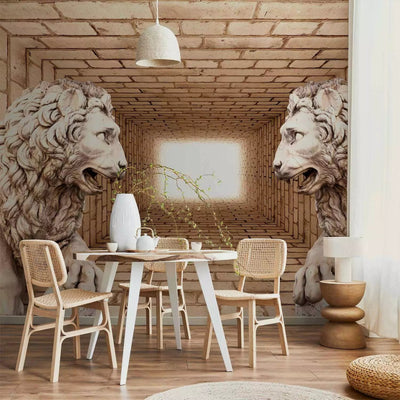 Fototapetai su 3D iliuzija - Liūtų paslaptis, 61732, smėlio spalvos G-ART