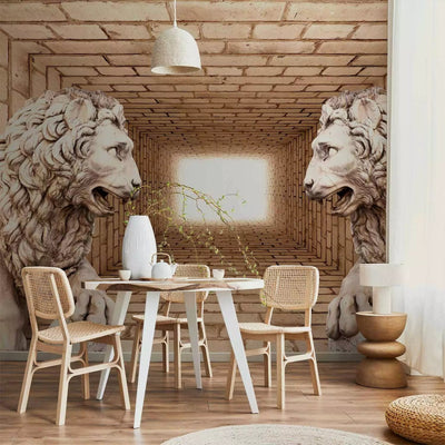 Wall Murals with 3d illusion - Secret of the Lions, 61732, beige G-ART