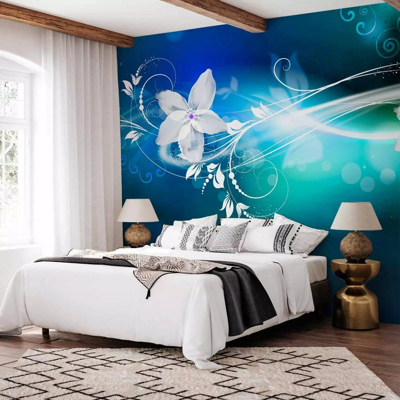  Wall Murals with floral motifs in ice blue - odorless G-ART