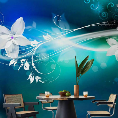  Wall Murals with floral motifs in ice blue - odorless G-ART