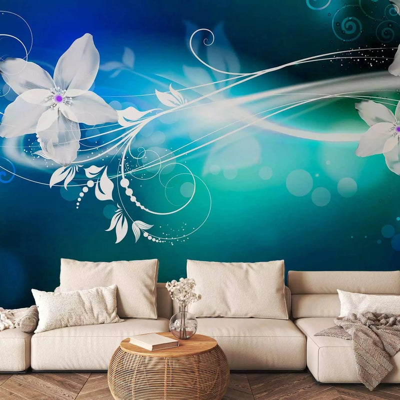  Wall Murals with floral motifs in ice blue - odorless G-ART