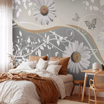 Wall Murals - gray Wall Murals with white daisy - order g -art