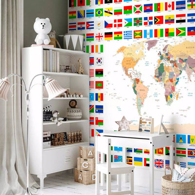 Wall Murals with world map and national flags - 90439 G-ART