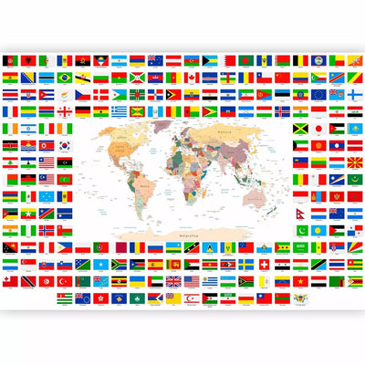 Wall Murals with world map and national flags - 90439 G-ART