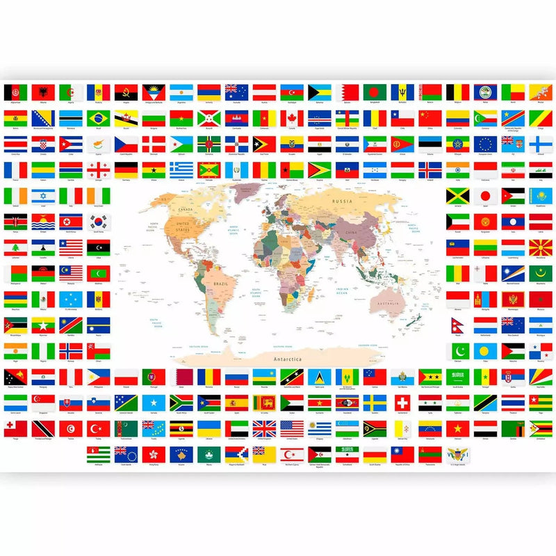 Wall Murals with world map and national flags - 90439 G-ART