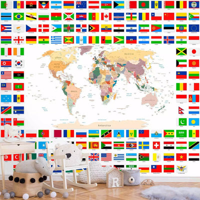 Wall Murals with world map and national flags - 90439 G-ART