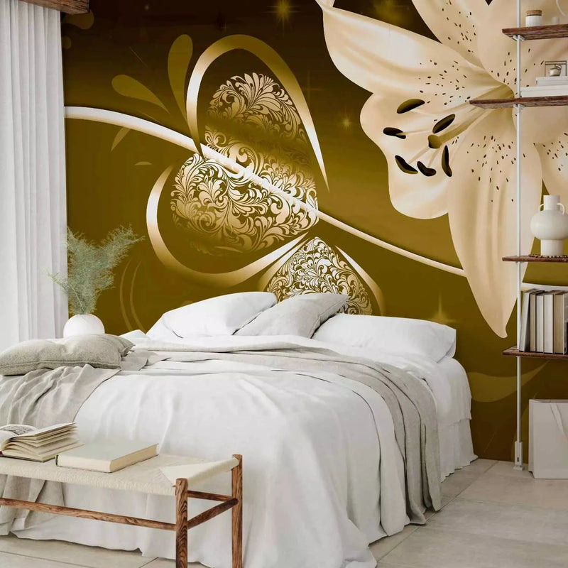 Wall Murals with lilies in dark green tones - odorless, vinyl-free G-ART