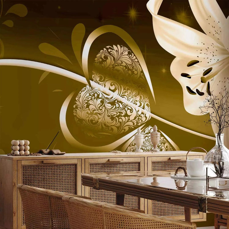 Wall Murals with lilies in dark green tones - odorless, vinyl-free G-ART