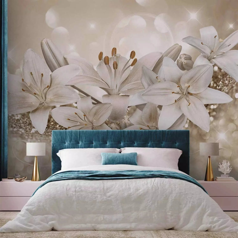 Wall Murals with a beautiful floral arrangement with lilies in beige tones. G-ART