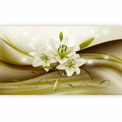 Wall Murals - Lilies on green wavy background, 90450 - ecological G-ART