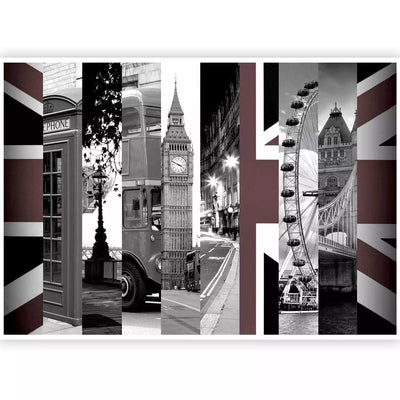 Wall Murals with London symbols in brown and gray, 96815g-art