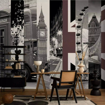 Wall Murals with London symbols in brown and gray, 96815g-art