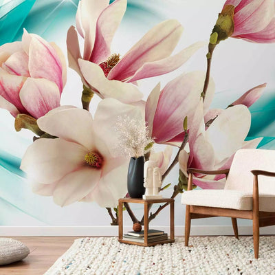 Wall Murals with magnolia flowers in blue, 63835g-art