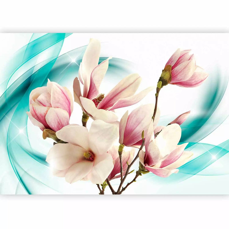 Wall Murals with magnolia flowers in blue, 63835g-art