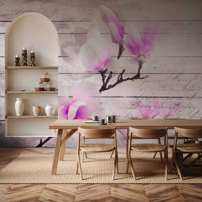 Wall Murals - Purple magnolia flowers on the wood surface, 62469 G-art