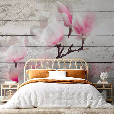 Wall Murals - Pink magnolia flowers on the wood surface, 62468g-art