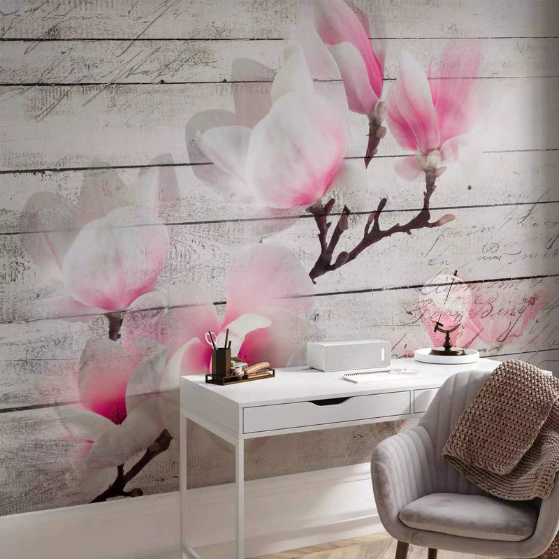 Wall Murals - Pink magnolia flowers on the wood surface, 62468g-art