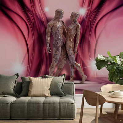 Wall Murals - Sculpture with two figures on a pink background, 61225G-ART