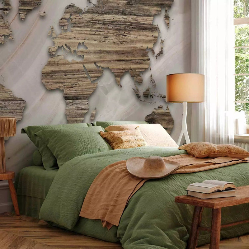 Wall Murals - Marble map - contours of continents with wood texture G-ART