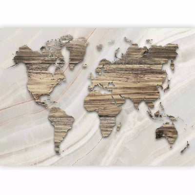 Wall Murals - Marble map - contours of continents with wood texture G-ART