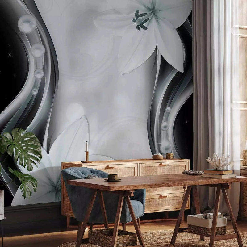 Wall Murals (black and white with flowers) - Cosmic Lilies - 63836G-ART